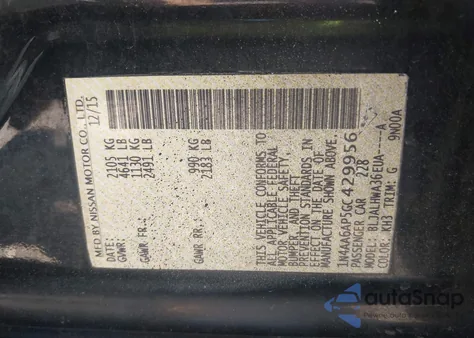 2016 Nissan Maxima 3.5S/Sv/Sl/Sr/Plat z USA, uszkodzony, nr VIN 1N4AA6AP5GC429956